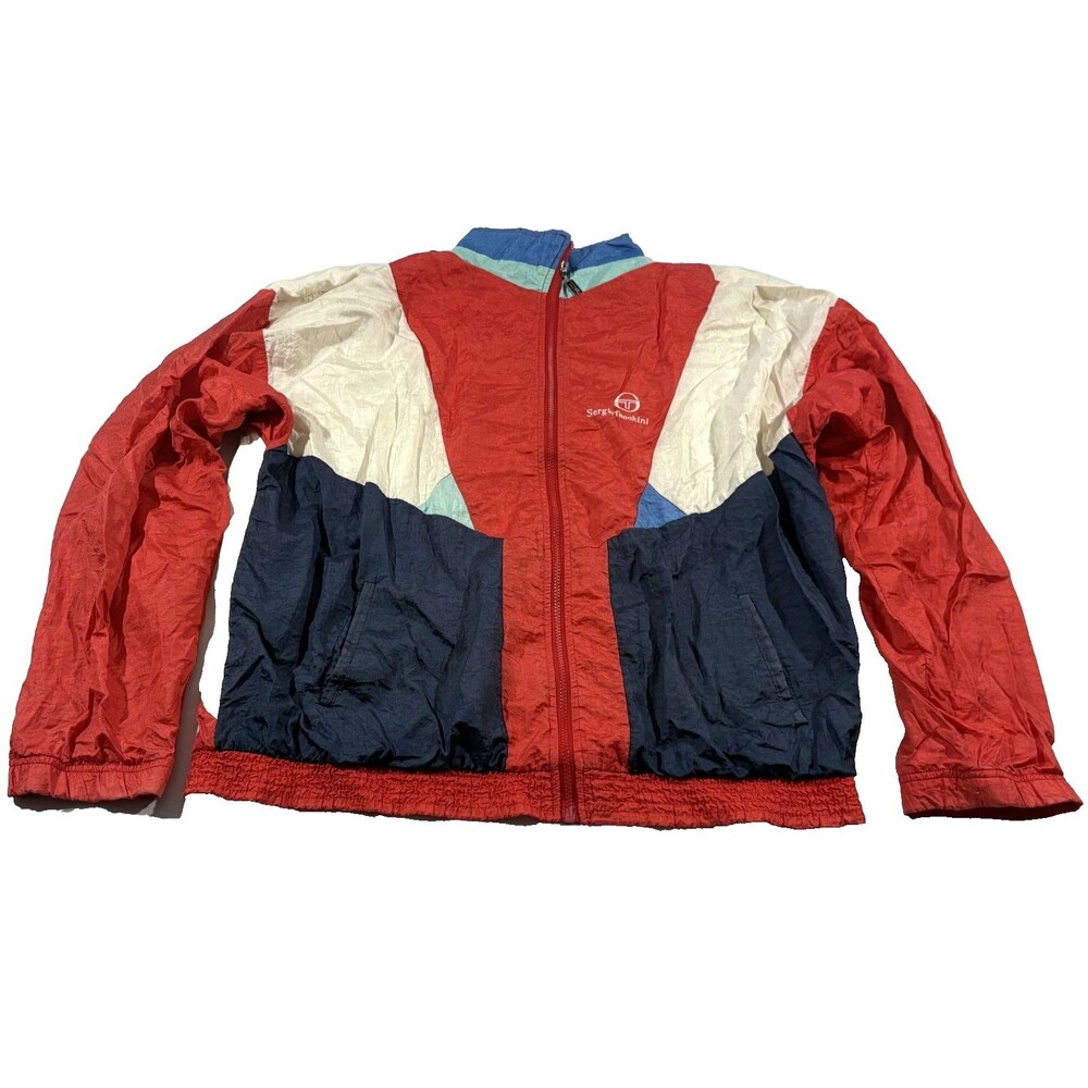 Sergio Tacchini Vintage Nylon Red White Blue Windbreaker Track Jacket Sz 46
